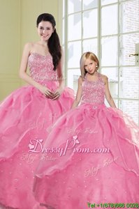 Classical Rose Pink Sweetheart Neckline Beading and Sequins 15 Quinceanera Dress Sleeveless Lace Up
