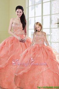 Custom Design Watermelon Red Sweetheart Neckline Beading and Sequins 15 Quinceanera Dress Sleeveless Lace Up