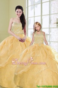 Fitting Gold Lace Up Sweetheart Beading and Sequins Quince Ball Gowns Organza Sleeveless