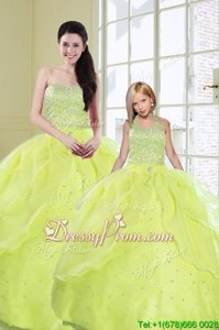 Nice Ball Gowns Quinceanera Gown Yellow Green Sweetheart Organza Sleeveless Floor Length Lace Up