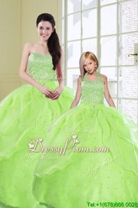 Gorgeous Floor Length Spring Green 15 Quinceanera Dress Organza Sleeveless Spring and Summer and Winter Beading and Sequins