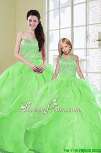Charming Sleeveless Floor Length Beading and Sequins Lace Up Quinceanera Gown with Green