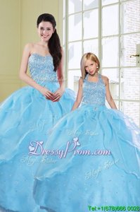 Trendy Baby Blue Sleeveless Floor Length Beading and Sequins Lace Up Quinceanera Dress