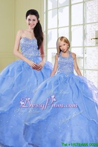 Custom Designed Organza Sweetheart Sleeveless Lace Up Beading Quinceanera Gown inLight Blue