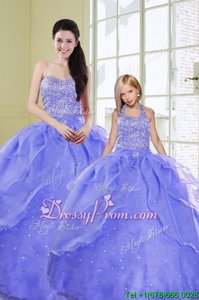 Fashion Lavender Ball Gowns Beading Sweet 16 Quinceanera Dress Lace Up Organza Sleeveless Floor Length