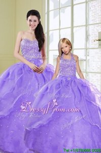 Decent Sleeveless Organza Floor Length Lace Up Quince Ball Gowns inLavender forSpring and Summer and Fall and Winter withBeading