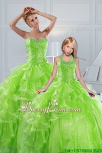 Colorful Spring Green Sweet 16 Dresses Military Ball and Sweet 16 and Quinceanera and For withBeading and Ruffled Layers Sweetheart Sleeveless Lace Up