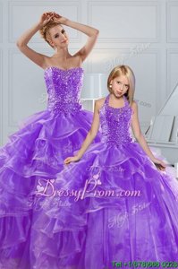 Spring and Summer and Fall and Winter Organza Sleeveless Floor Length Sweet 16 Dress andBeading and Ruffled Layers