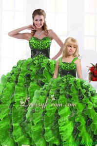 Discount Sweetheart Sleeveless Organza Sweet 16 Quinceanera Dress Beading and Appliques and Ruffles Lace Up