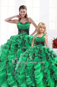 Glorious Spring and Summer and Fall and Winter Organza Sleeveless Floor Length 15th Birthday Dress andBeading and Appliques and Ruffles