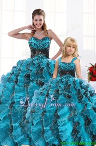Delicate Floor Length Ball Gowns Sleeveless Aqua Blue Sweet 16 Dresses Lace Up