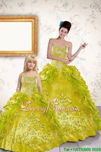 Exquisite Yellow Sweetheart Neckline Beading and Embroidery and Pick Ups Sweet 16 Dress Sleeveless Lace Up