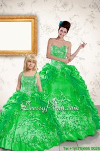 Sumptuous Green Lace Up Sweetheart Beading and Embroidery and Pick Ups Ball Gown Prom Dress Taffeta Sleeveless