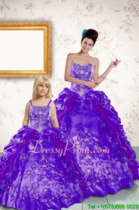 Delicate Purple Side Zipper Quinceanera Dresses Beading and Embroidery and Pick Ups Sleeveless Floor Length
