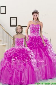 Artistic Fuchsia Sweetheart Lace Up Beading and Pick Ups Quinceanera Dresses Sleeveless