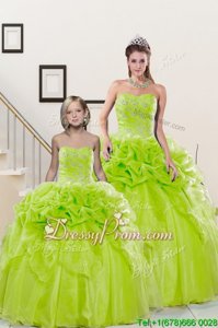 Charming Sweetheart Sleeveless Lace Up Sweet 16 Quinceanera Dress Yellow Green Organza