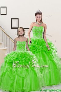 Hot Sale Floor Length Lace Up Vestidos de Quinceanera Spring Green and In forMilitary Ball and Sweet 16 and Quinceanera withBeading and Pick Ups