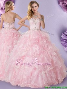 Flare Floor Length Baby Pink Quinceanera Gowns Sweetheart Sleeveless Lace Up