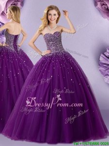 Sophisticated Dark Purple Sweetheart Lace Up Beading Quinceanera Gown Sleeveless
