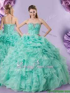 High Class Apple Green Sleeveless Organza Lace Up Ball Gown Prom Dress forMilitary Ball and Sweet 16 and Quinceanera