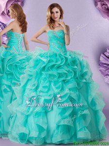 Colorful Spring and Summer and Fall and Winter Organza Sleeveless Floor Length Sweet 16 Dresses andBeading and Ruffles