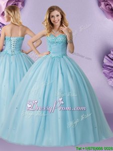 Graceful Light Blue Sweetheart Lace Up Beading Quince Ball Gowns Sleeveless