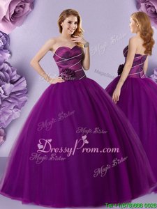 Dark Purple Sweetheart Zipper Hand Made Flower Quinceanera Gowns Sleeveless