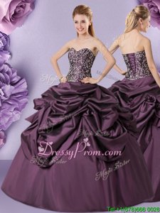 Romantic Purple Sleeveless Floor Length Embroidery and Pick Ups Lace Up Sweet 16 Quinceanera Dress