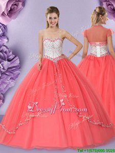 Attractive Spring and Summer and Fall and Winter Tulle Sleeveless Floor Length Quinceanera Gown andBeading