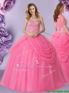 Custom Design Floor Length Ball Gowns Sleeveless Rose Pink 15 Quinceanera Dress Lace Up