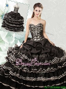 Clearance Black Ball Gowns Organza Sweetheart Sleeveless Beading and Ruffled Layers and Pick Ups Floor Length Lace Up Quinceanera Gowns