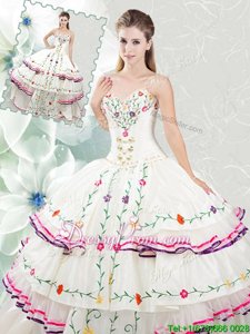 Fashion Sweetheart Sleeveless Organza and Taffeta Quinceanera Gown Embroidery and Ruffled Layers Lace Up