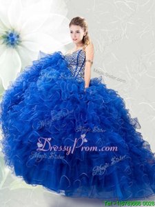 Best Selling Royal Blue Sleeveless Beading and Ruffles Floor Length 15 Quinceanera Dress