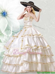 Glorious White Sweetheart Neckline Embroidery and Ruffled Layers Ball Gown Prom Dress Sleeveless Lace Up