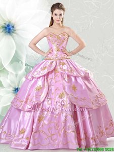 Sleeveless Satin Floor Length Lace Up Quinceanera Dresses inLilac forSpring and Summer and Fall and Winter withEmbroidery