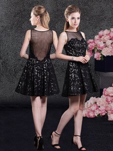 Elegant Black Sleeveless Mini Length Lace Side Zipper Homecoming Dress