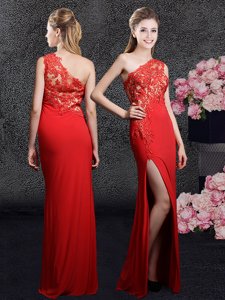 Custom Fit One Shoulder Chiffon Sleeveless Floor Length Prom Gown and Lace and Appliques