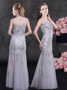 Luxurious Scoop Grey Zipper Lace and Appliques Sleeveless Floor Length