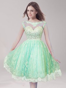 Delicate Lace Apple Green Dress for Prom Prom and Party and For with Beading Scoop Sleeveless Backless