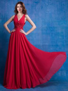 Clearance Floor Length Empire Sleeveless Red Prom Party Dress Backless