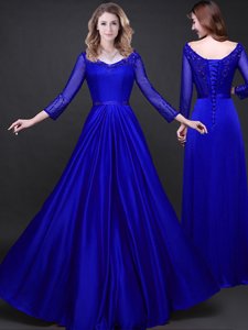 Exceptional Long Sleeves Lace Up Floor Length Appliques and Belt Prom Evening Gown
