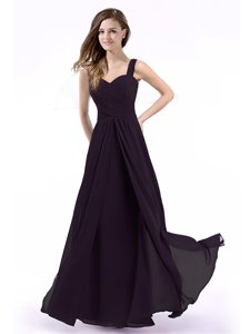Straps Straps Purple Sleeveless Floor Length Ruching Zipper Prom Dresses