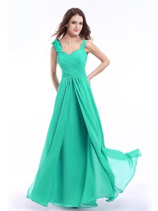 Cheap Straps Straps Turquoise Sleeveless Floor Length Hand Made Flower Zipper Prom Dresses
