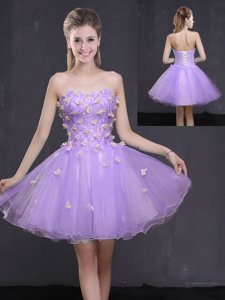 Appliques Evening Dress Lavender Lace Up Sleeveless Mini Length