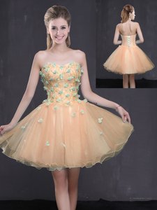 Enchanting Peach Lace Up Sweetheart Appliques Homecoming Dress Organza Sleeveless