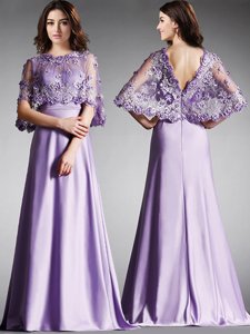 Lavender Scoop Neckline Lace Prom Dress Half Sleeves Zipper