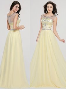 Light Yellow Scoop Zipper Beading Prom Dresses Sleeveless