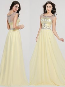 Light Yellow Scoop Zipper Beading Prom Dresses Sleeveless