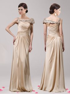 Champagne Empire Beading Prom Gown Side Zipper Elastic Woven Satin Sleeveless Floor Length