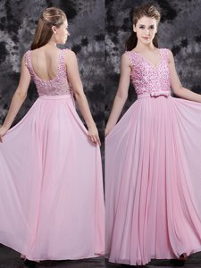 High Quality Baby Pink Sleeveless Chiffon Side Zipper Prom Gown for Prom